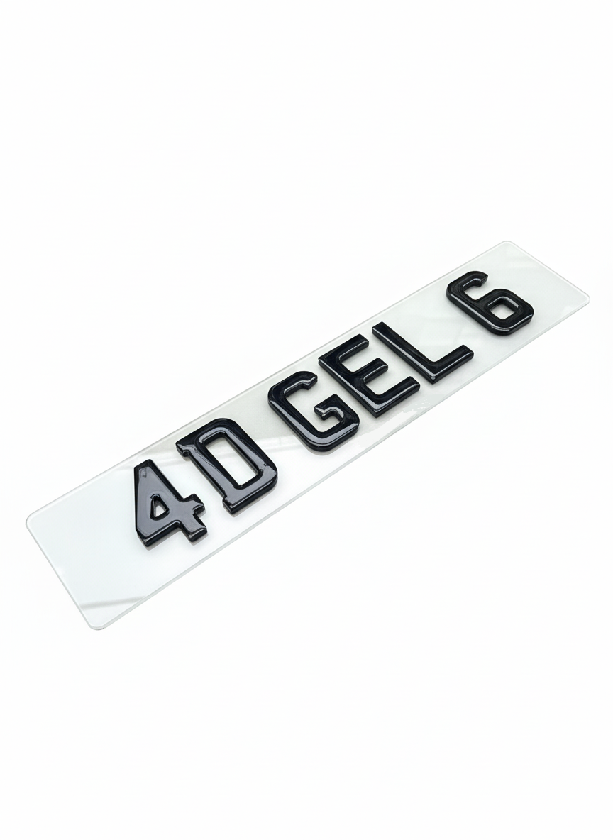 Close-up of a 6mm 4D Gel Number Plate